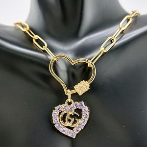 GG Heart Zipper Pull Charm Gold Purple Rhinestone